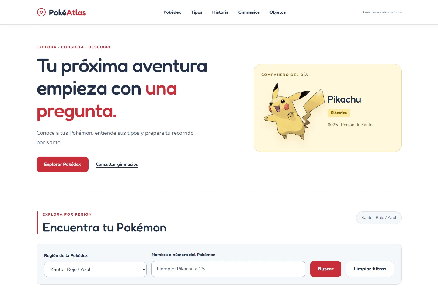 Vista de la página de inicio de PokéAtlas